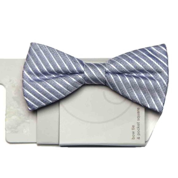 Damen Hastings Bow Tie Gray White Striped One Size Adjustable Men's - Picture 1 of 1